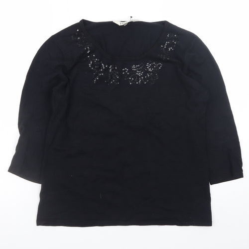Tigi Wear Womens Black Sequin Scoop Neck Pullover Jumper Size 10/12