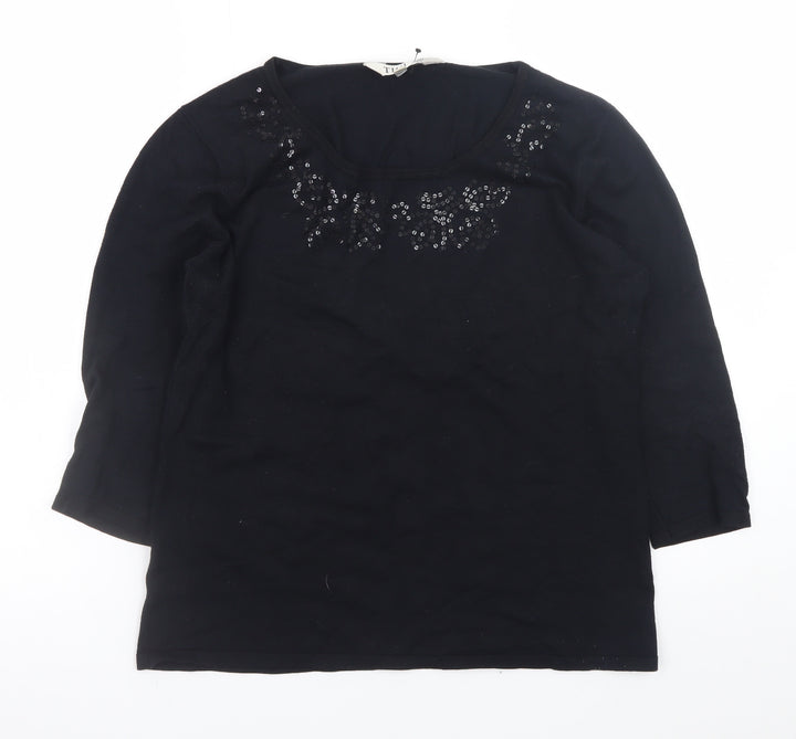 Tigi Wear Womens Black Sequin Scoop Neck Pullover Jumper Size 10/12