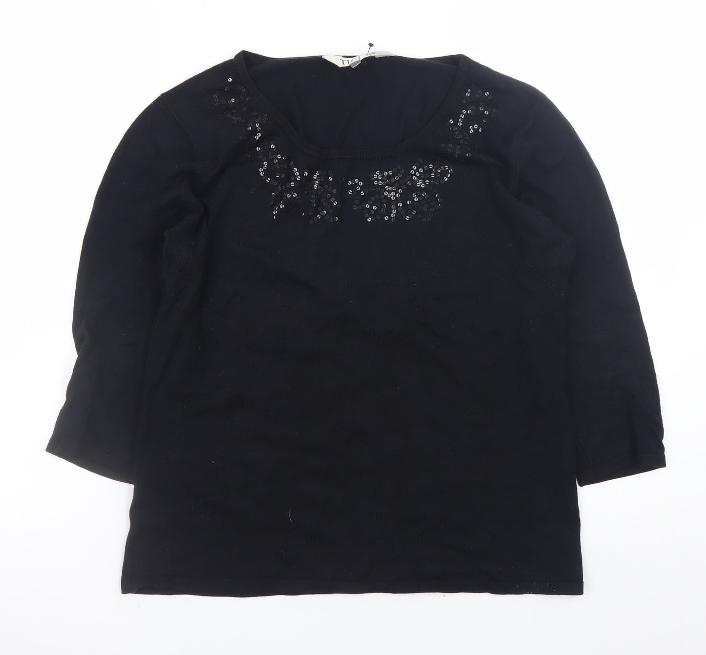Tigi Wear Womens Black Sequin Scoop Neck Pullover Jumper Size 10/12