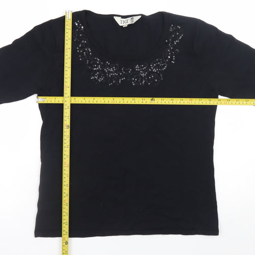 Tigi Wear Womens Black Sequin Scoop Neck Pullover Jumper Size 10/12