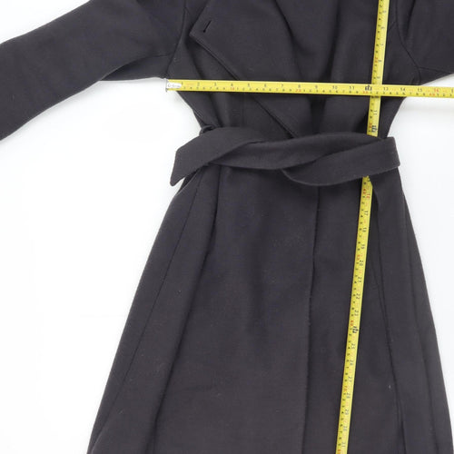 Monsoon Women's Black Wool Rich Long Belted Trench Coat Size 10