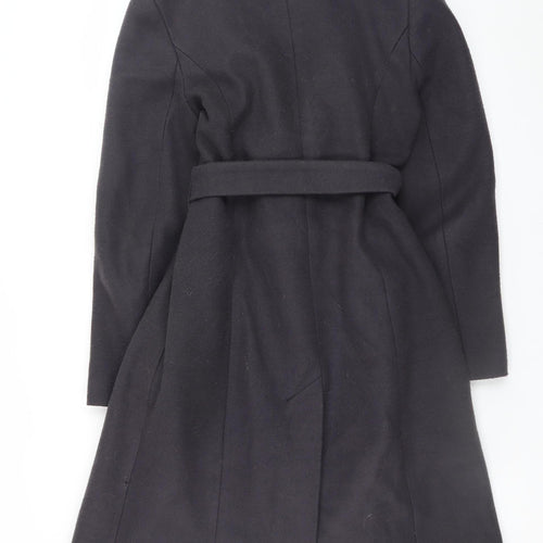 Monsoon Women's Black Wool Rich Long Belted Trench Coat Size 10