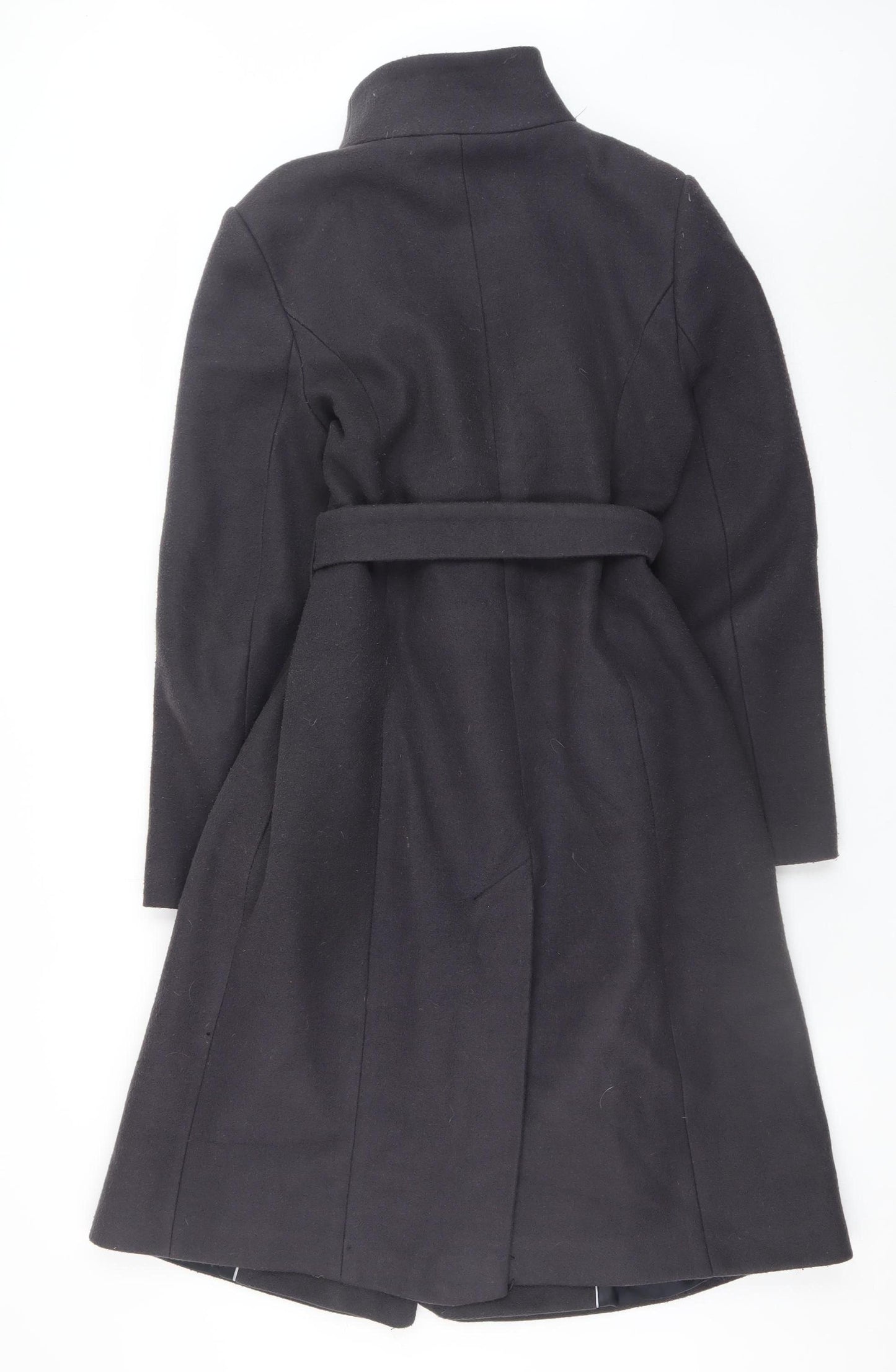 Monsoon Women's Black Wool Rich Long Belted Trench Coat Size 10