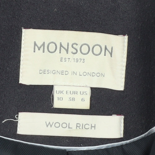 Monsoon Women's Black Wool Rich Long Belted Trench Coat Size 10