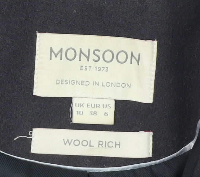 Monsoon Women's Black Wool Rich Long Belted Trench Coat Size 10