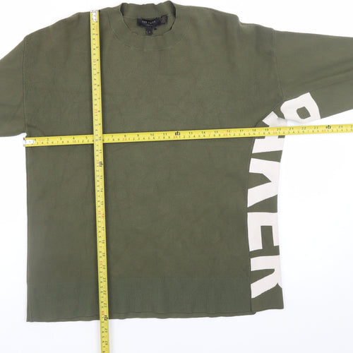 Ted Baker Women Green Logo Knit Crew Neck Pullover Jumper Size 10