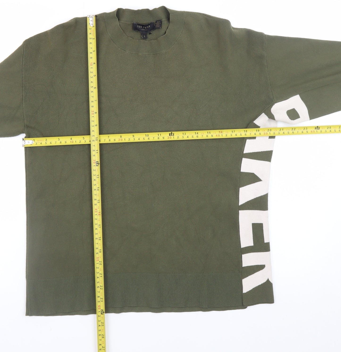 Ted Baker Women Green Logo Knit Crew Neck Pullover Jumper Size 10