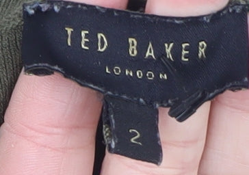 Ted Baker Women Green Logo Knit Crew Neck Pullover Jumper Size 10