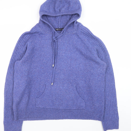Marks and Spencer Womens Blue Hooded Knit Pullover Jumper Size L