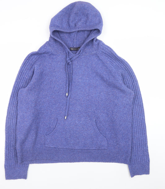 Marks and Spencer Womens Blue Hooded Knit Pullover Jumper Size L