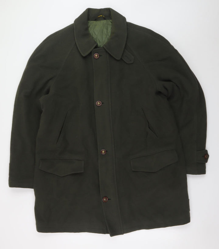 House of Fraser Men's Green L Wool Overcoat Long Lined