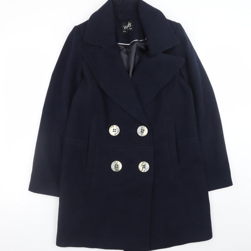 Wallis Womens Blue Pea Coat UK 8 Mid-Length Lined Buttoned