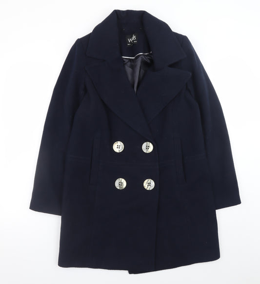 Wallis Womens Blue Pea Coat UK 8 Mid-Length Lined Buttoned