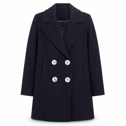 Wallis Womens Blue Pea Coat UK 8 Mid-Length Lined Buttoned