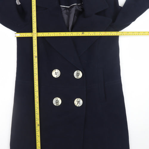Wallis Womens Blue Pea Coat UK 8 Mid-Length Lined Buttoned