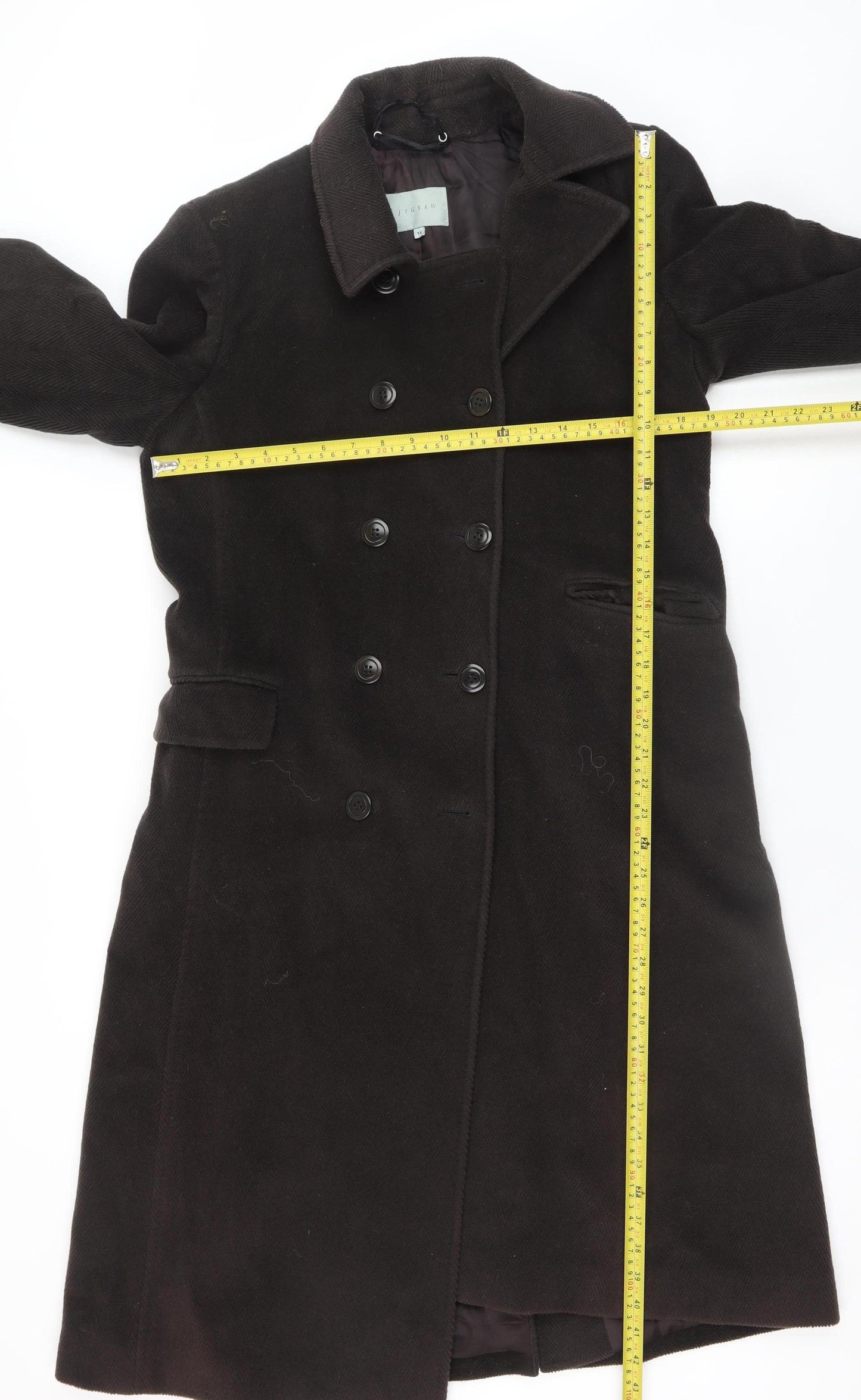 Jigsaw Women's Brown Wool Cashmere Long Overcoat Size 14