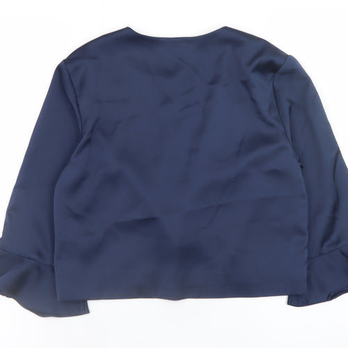 Kaleidoscope Women's Blue Ruffle Sleeve Satin Blazer Jacket UK 12