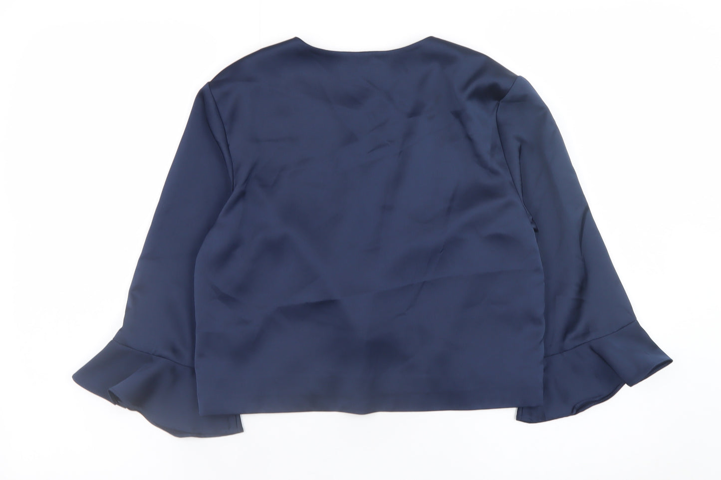 Kaleidoscope Women's Blue Ruffle Sleeve Satin Blazer Jacket UK 12