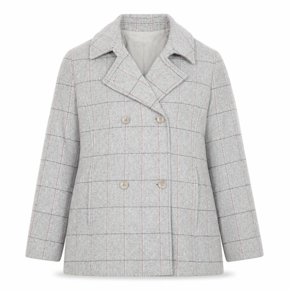 Front view of Marks & Spencer Women Grey Check Wool Blend Pea Coat UK 16