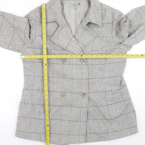 Marks and Spencer Women Grey Check Wool Blend Pea Coat UK 16