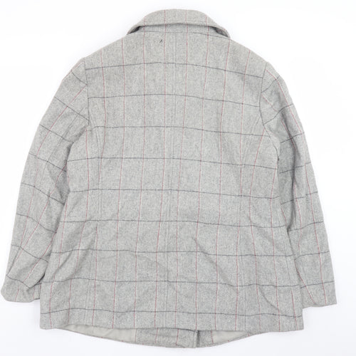 Marks and Spencer Women Grey Check Wool Blend Pea Coat UK 16