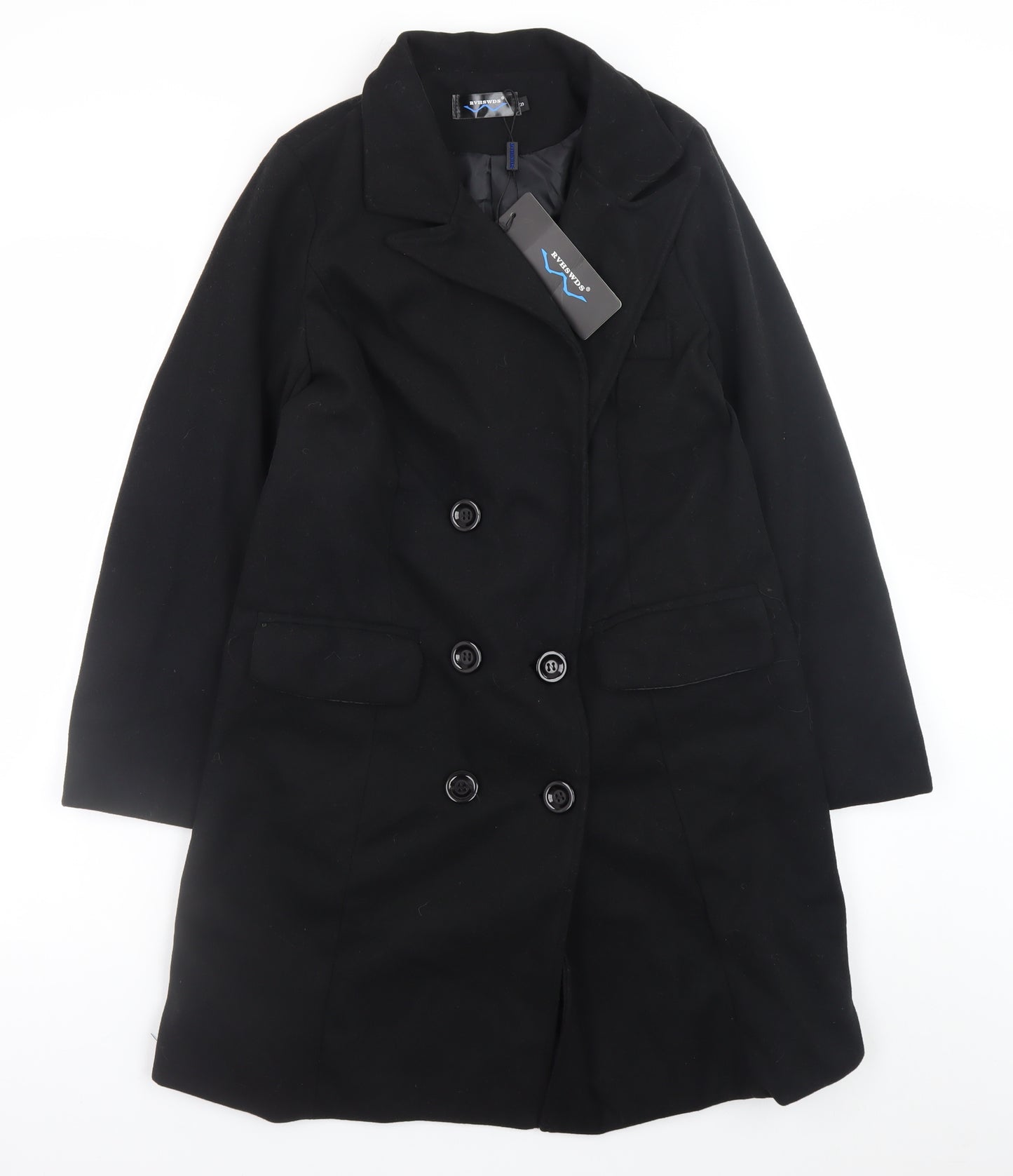 RVHSWDS Women’s Black Wool Blend Mid-Length Pea Coat M