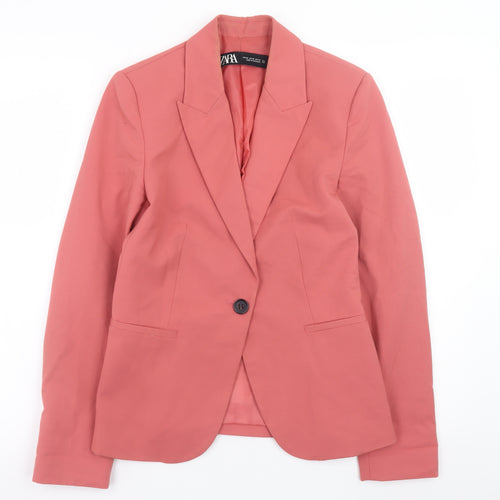 ZARA Women Pink Cotton Blend Single Breasted Blazer Size 8