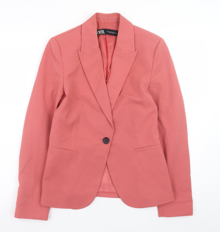 ZARA Women Pink Cotton Blend Single Breasted Blazer Size 8