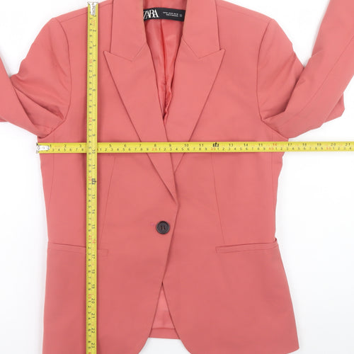 ZARA Women Pink Cotton Blend Single Breasted Blazer Size 8