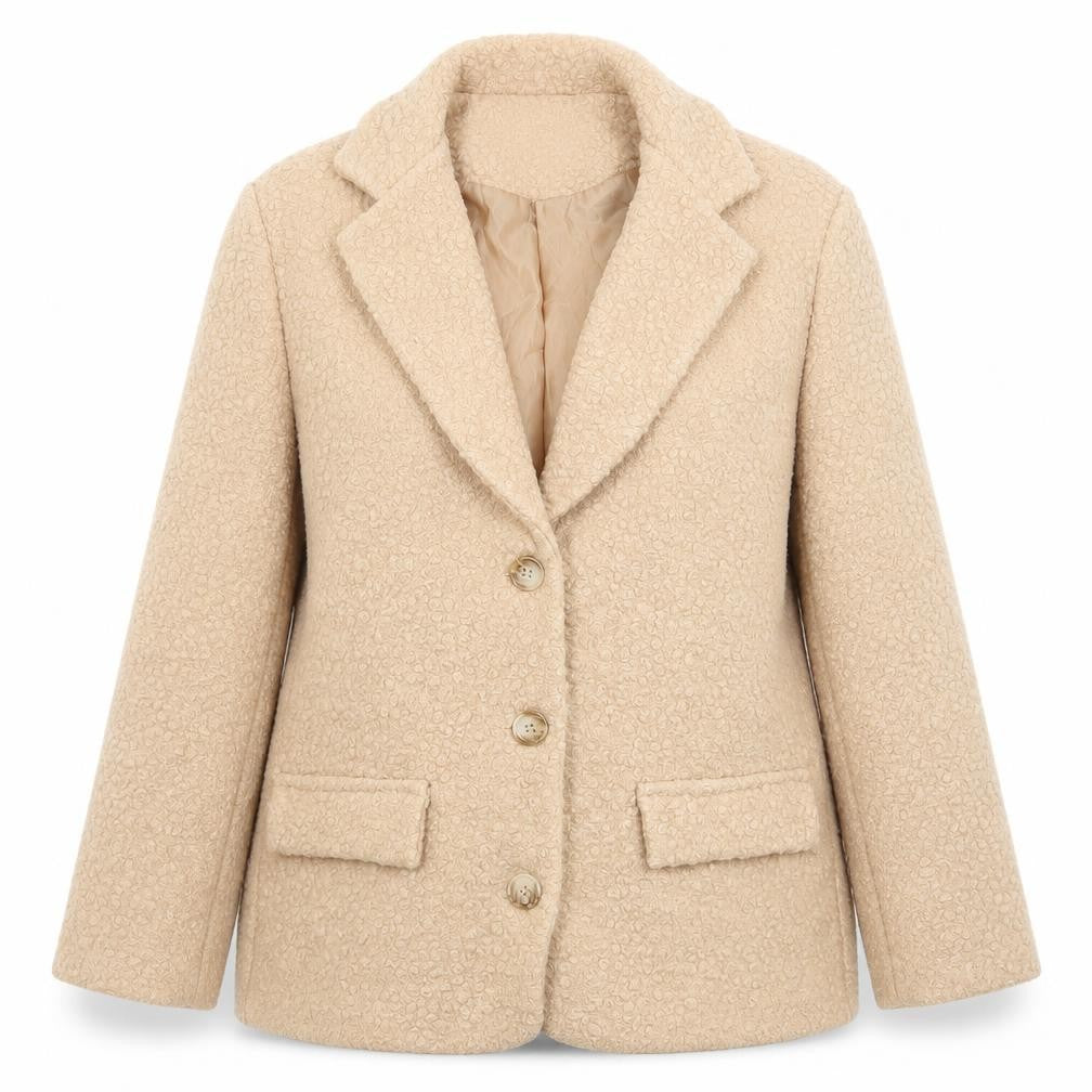 Front view of PRETTYLITTLETHING Women Beige, size 8, Blazer Jacket Lined Mid-Length
