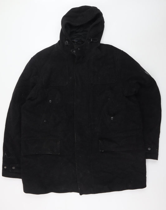 Henri Lloyd Men's Black Wool Blend Hooded Parka Coat 2XL