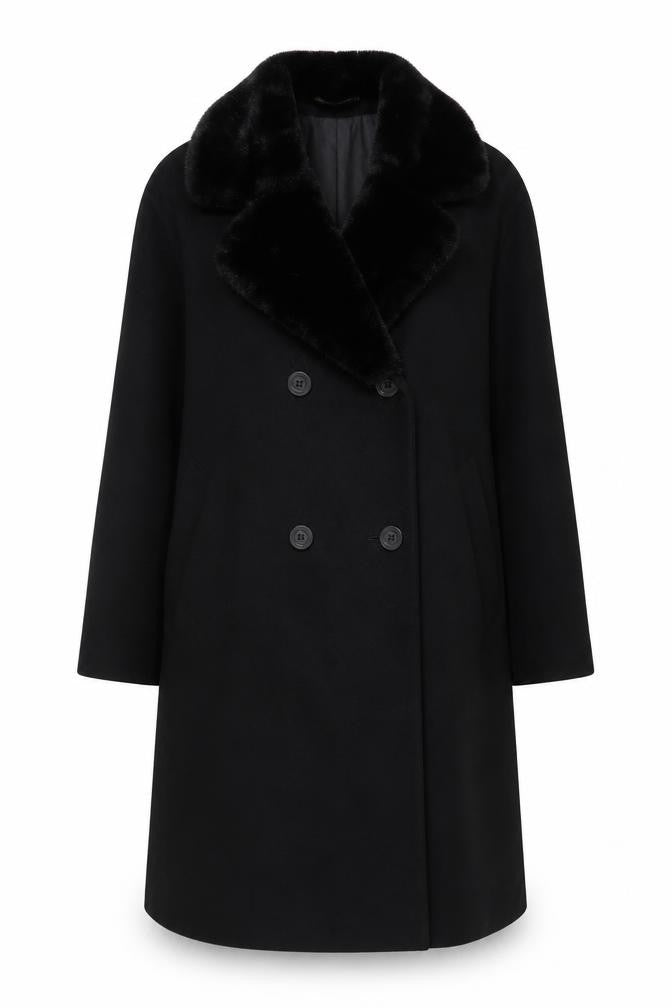 Marks and Spencer Womens Black Wool Cashmere Mid-Length Coat UK 14