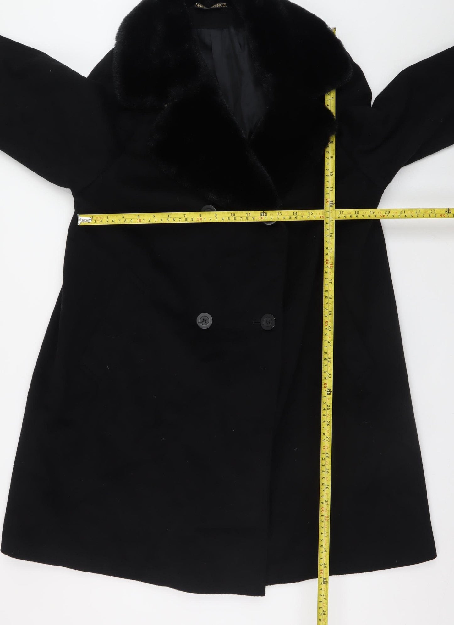 Marks and Spencer Womens Black Wool Cashmere Mid-Length Coat UK 14