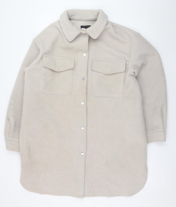 New Look Women Beige Long Fleece Shacket Jacket Size M