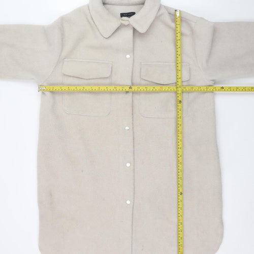 New Look Women Beige Long Fleece Shacket Jacket Size M