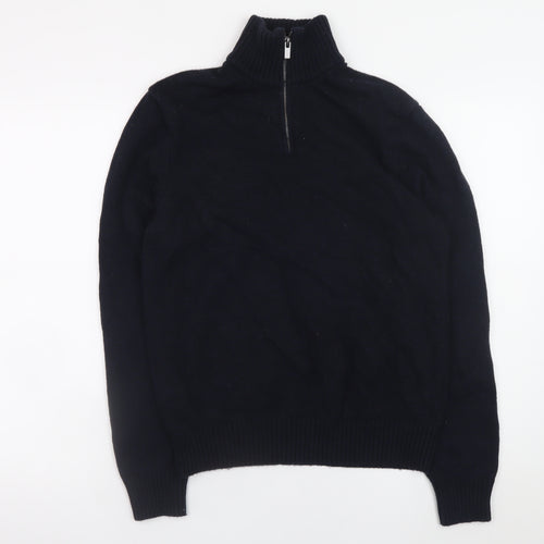 Marks and Spencer Men's Black Lambswool Half Zip Jumper Size S