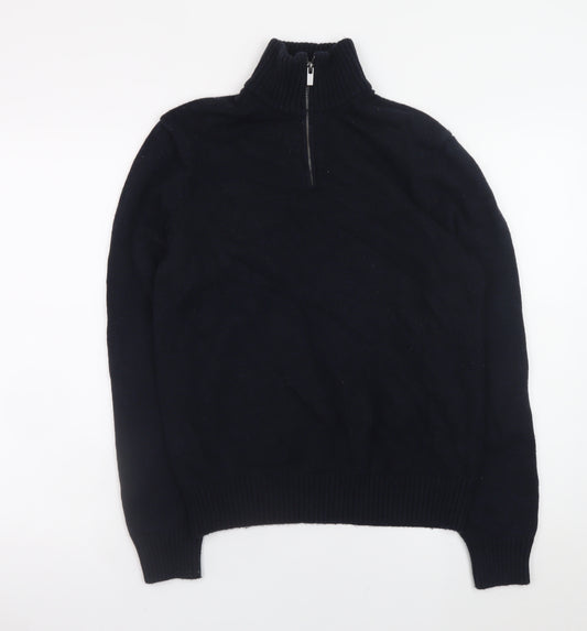 Marks and Spencer Men's Black Lambswool Half Zip Jumper Size S