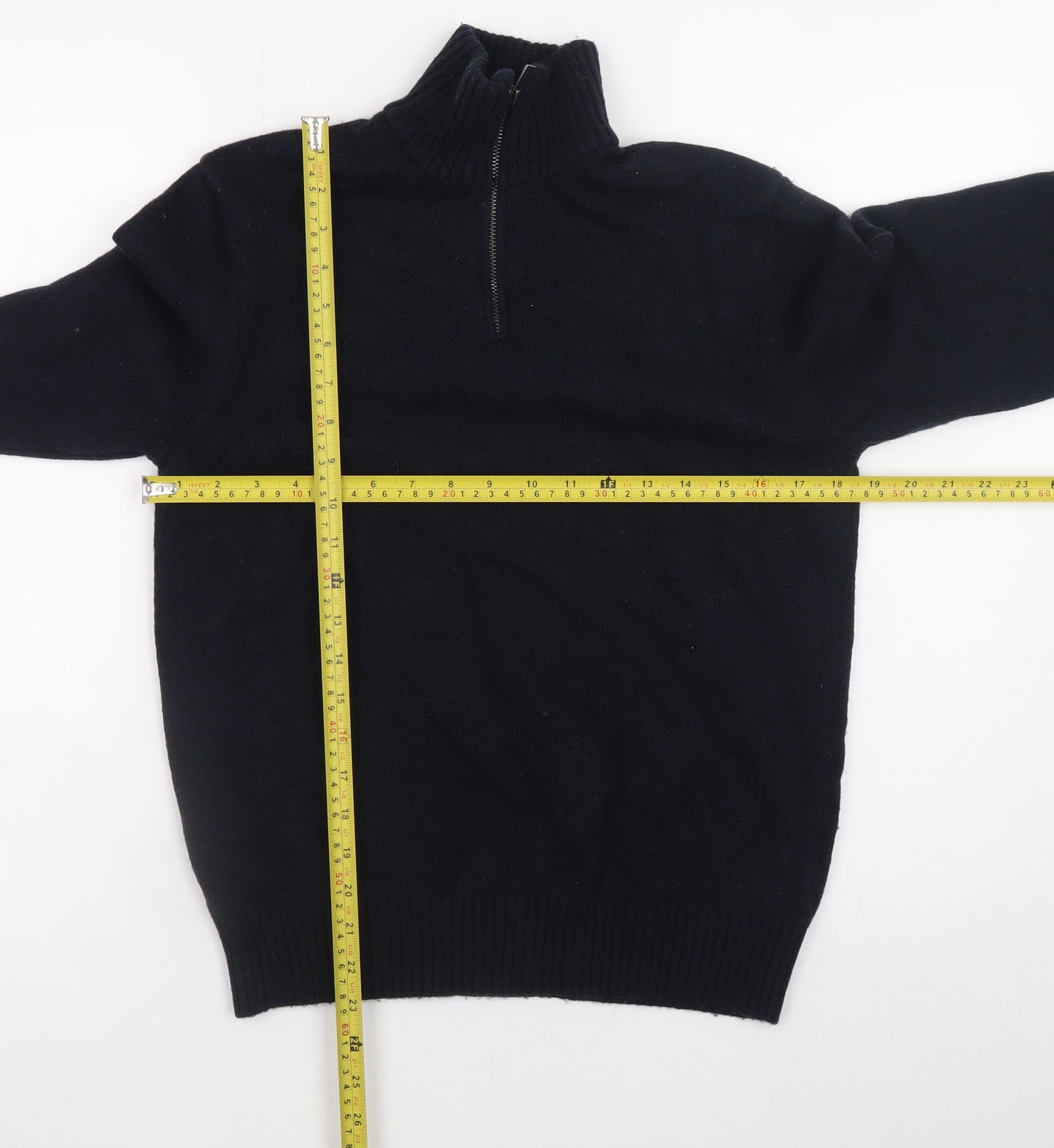 Marks and Spencer Men's Black Lambswool Half Zip Jumper Size S