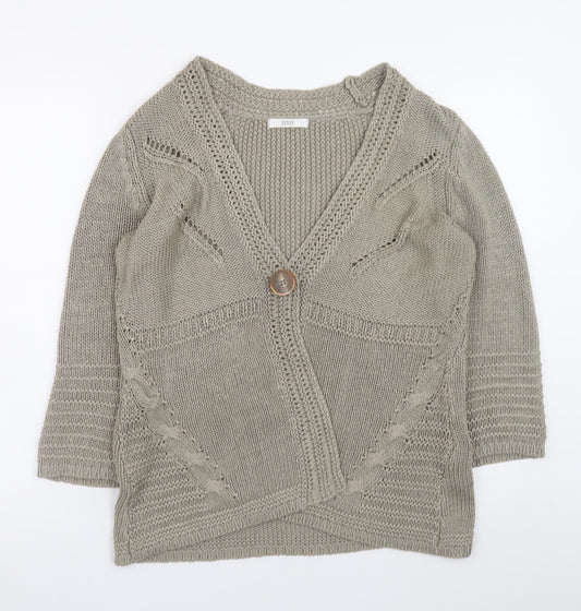 Marks and Spencer Women’s Beige Knit Cardigan Size 16 V-Neck 3/4 Sleeve