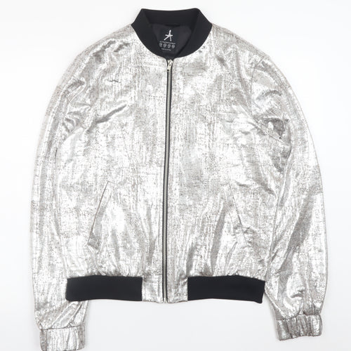 Atmosphere Women’s Silver Bomber Jacket Size 14 Metallic Zip Up