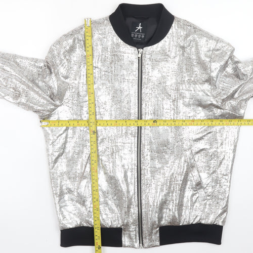 Atmosphere Women’s Silver Bomber Jacket Size 14 Metallic Zip Up