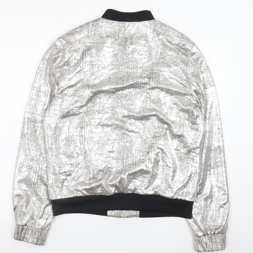 Atmosphere Women’s Silver Bomber Jacket Size 14 Metallic Zip Up