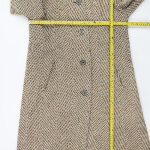 C&A Women Beige Wool Blend Long Overcoat Size 12 Classic Herringbone