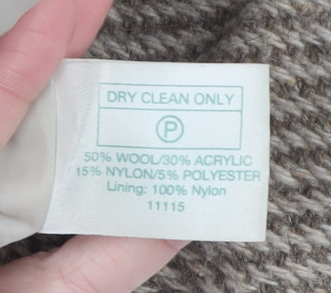 C&A Women Beige Wool Blend Long Overcoat Size 12 Classic Herringbone