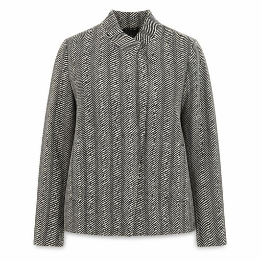 Front view of Jaeger Women's Black Wool Blend Geometric Jacket, size 8