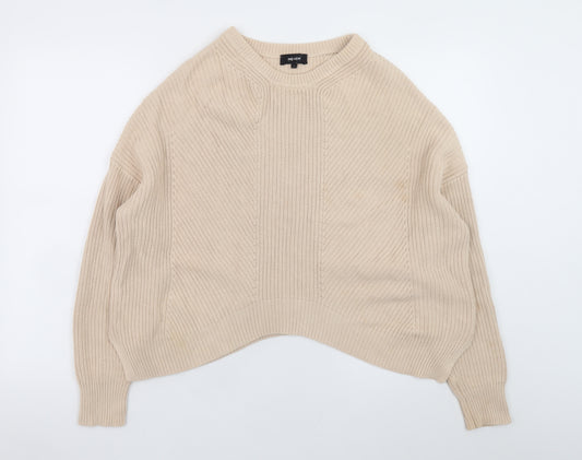 ME+EM Women Beige Cotton Crew Neck Chunky Knit Jumper L
