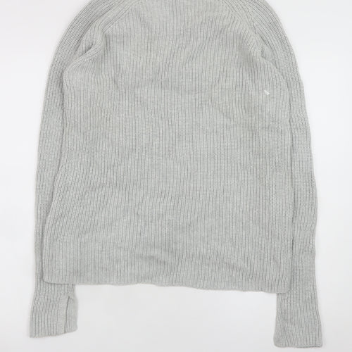 Witchery Women Grey Cotton Lace-Up V-Neck Knit Jumper Size S