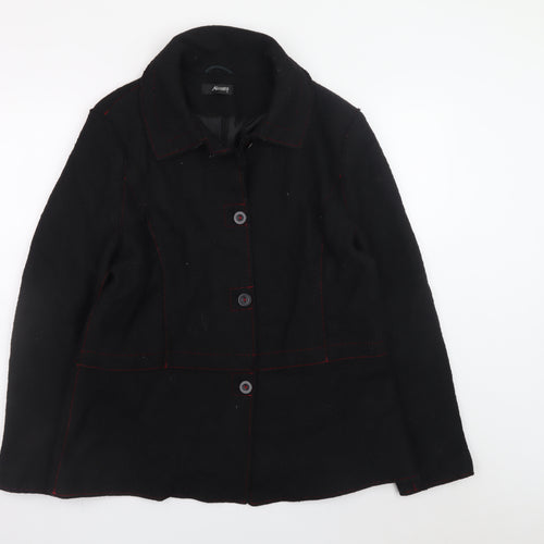 Alexara Women's Black Wool Blend Button Overcoat Size 18
