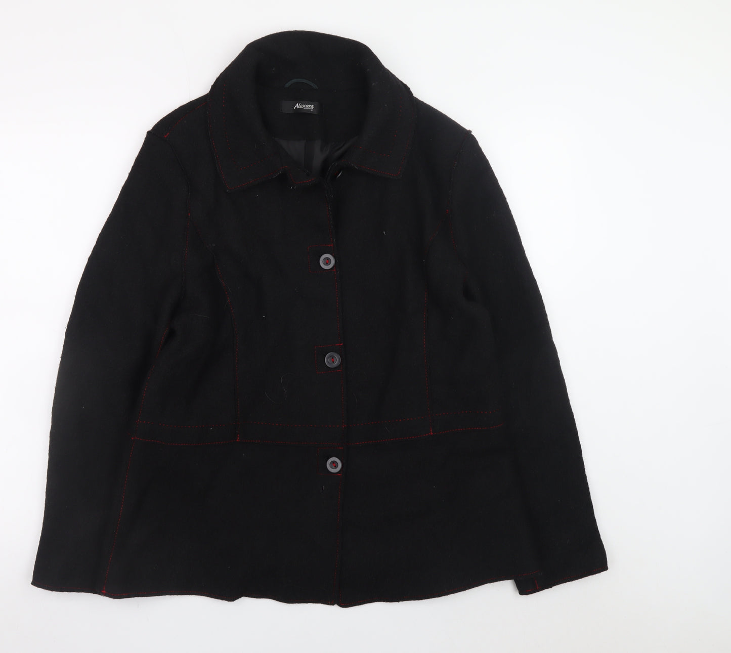 Alexara Women's Black Wool Blend Button Overcoat Size 18