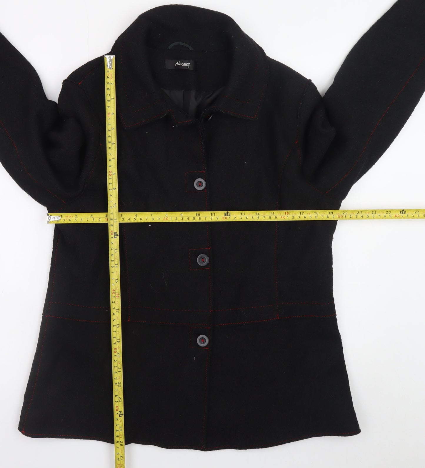 Alexara Women's Black Wool Blend Button Overcoat Size 18